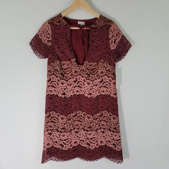 NEW TOBI Andei Burgundy Lace Shift Dress Sz S/P Short Sleeve Line Cocktail Party - Picture 1 of 12